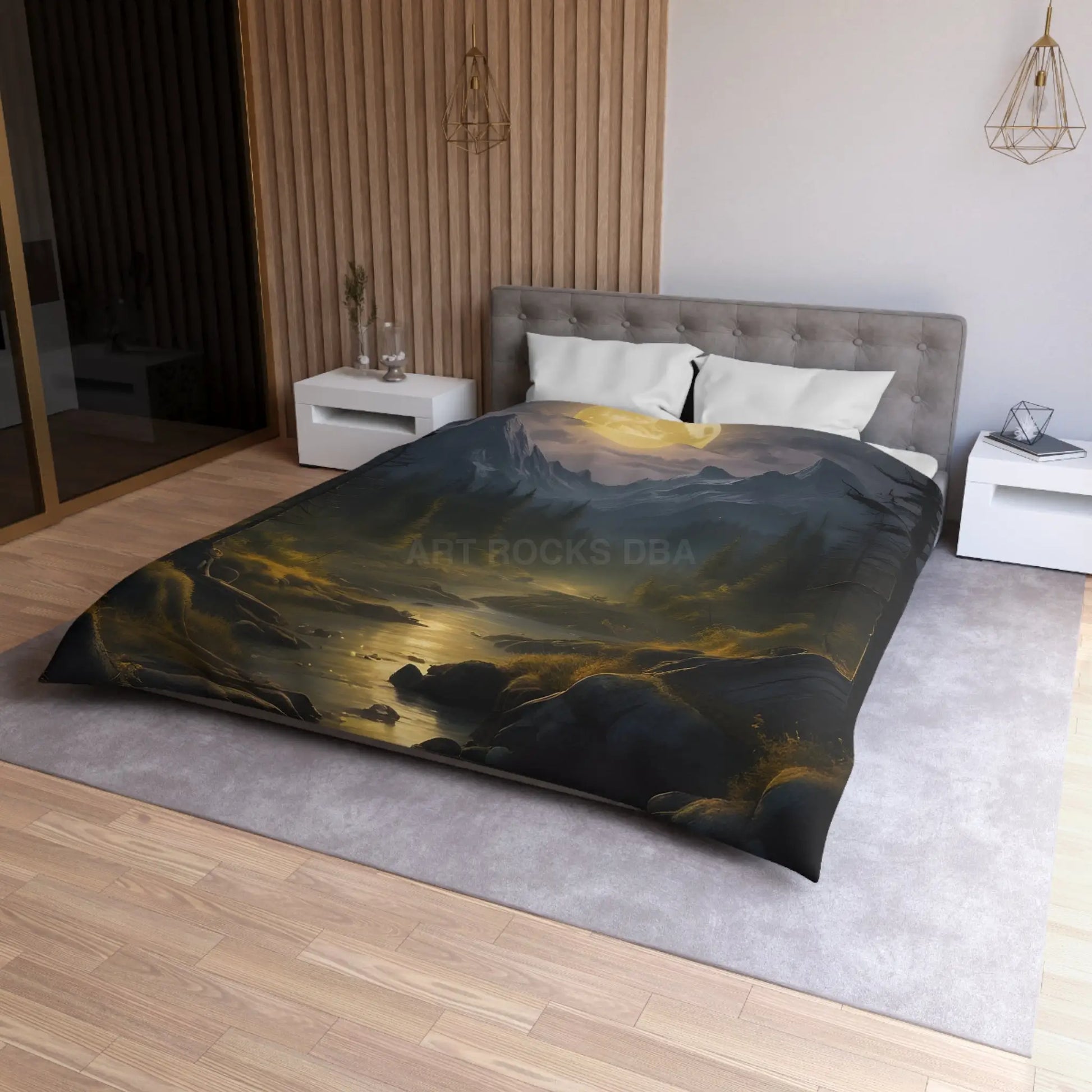 Serene Moonlit Mountain Microfiber Duvet Cover - Home Decor