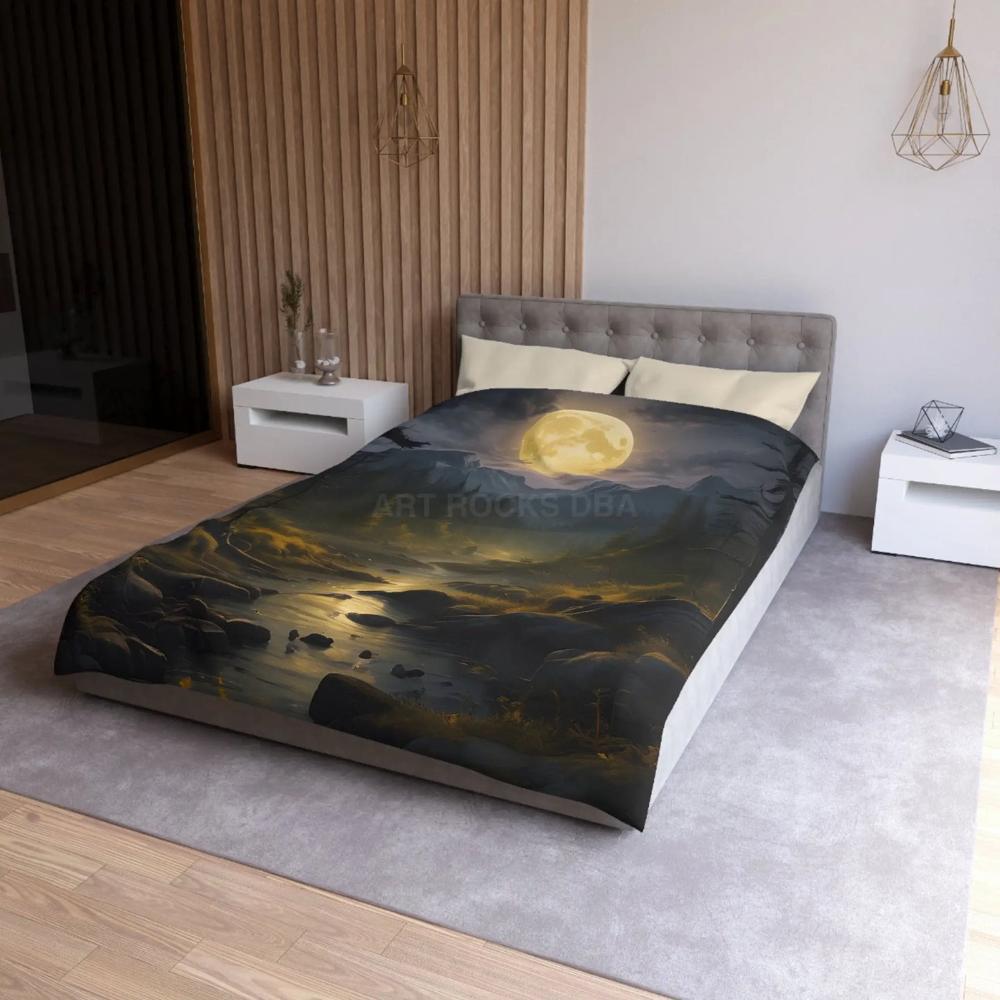 Serene Moonlit Mountain Microfiber Duvet Cover - Home Decor