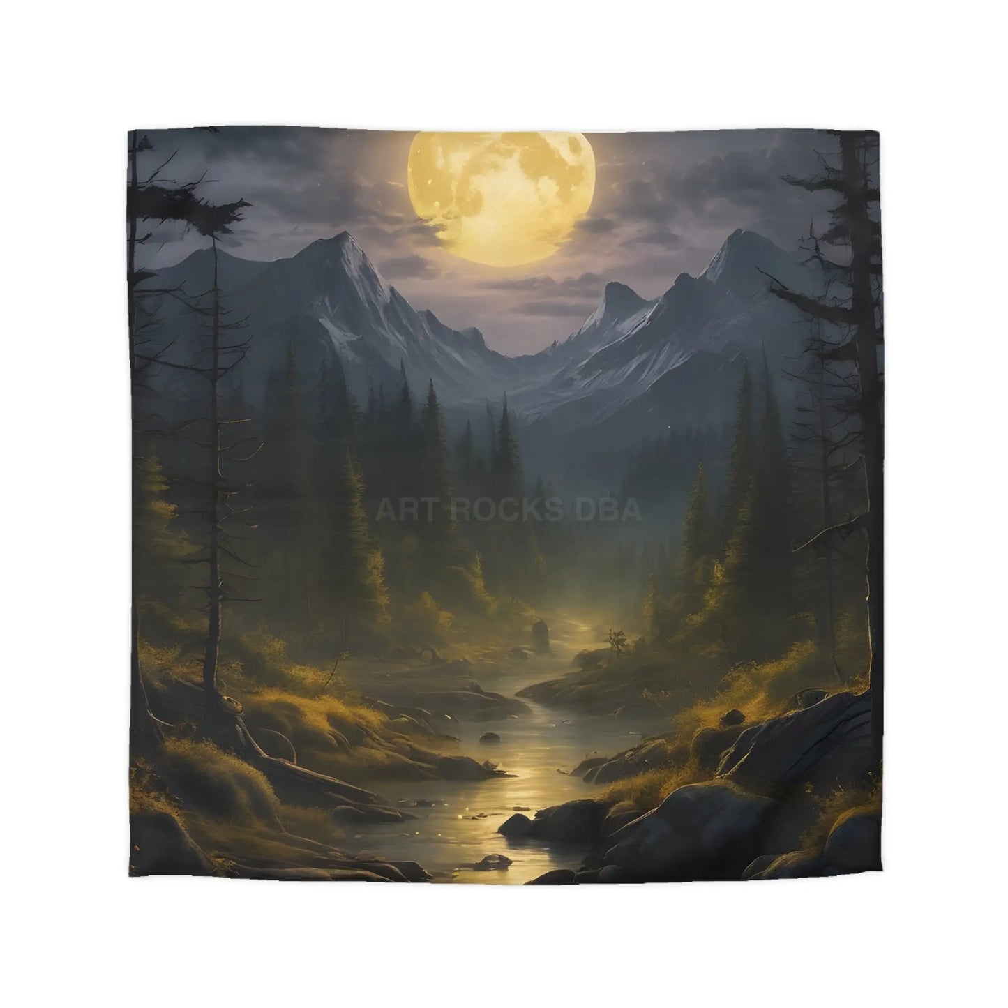 Serene Moonlit Mountain Microfiber Duvet Cover - Queen / White - Home Decor