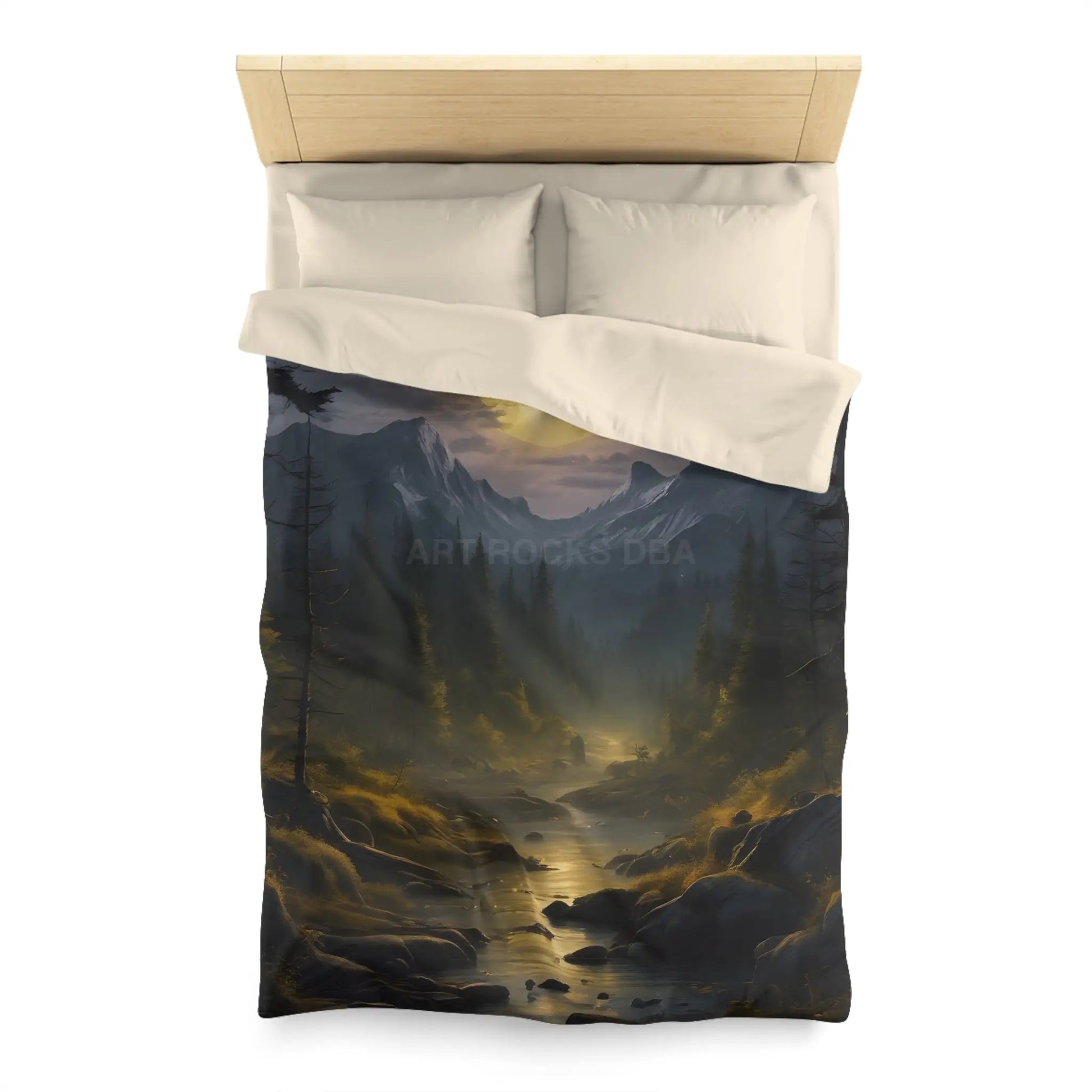 Serene Moonlit Mountain Microfiber Duvet Cover - Twin / Cream - Home Decor