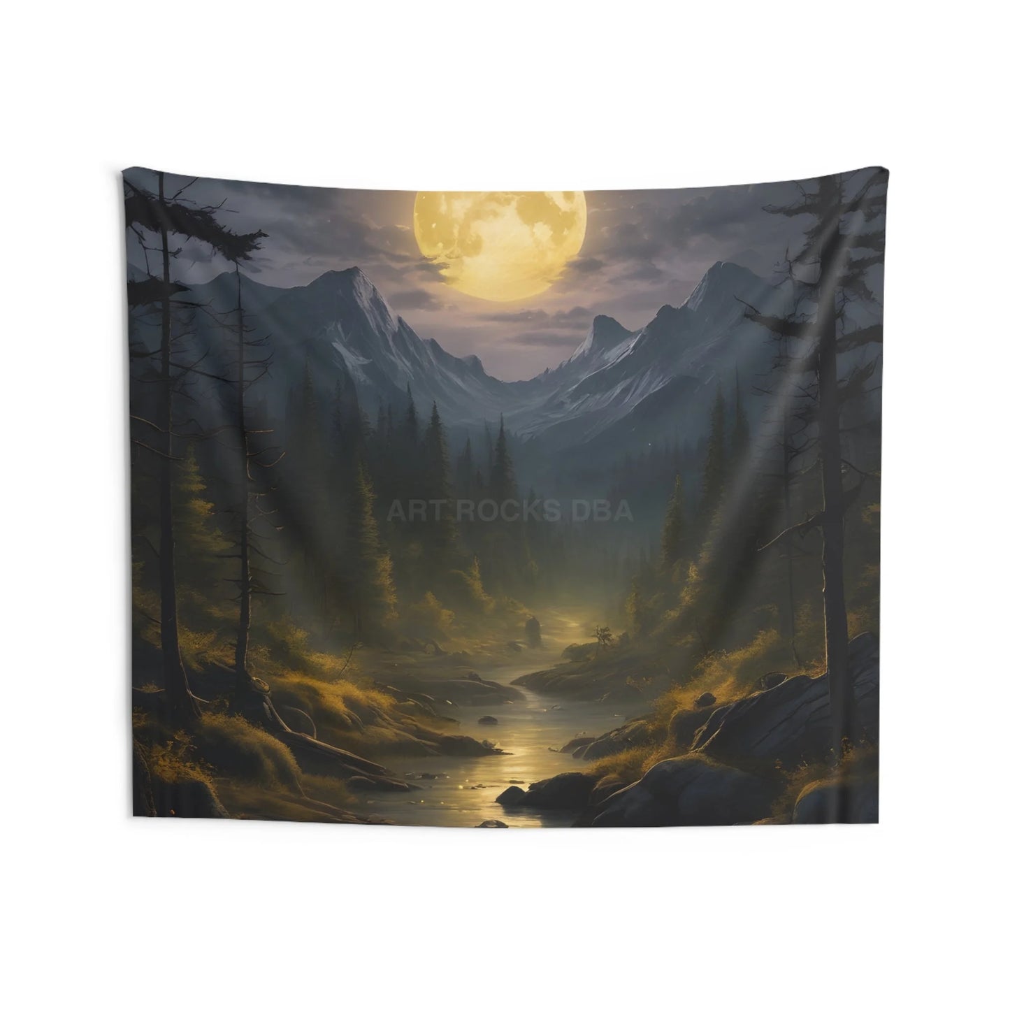 Serene Mountain Moonlight Tapestry | Bohemian Wall Hanging | Home Decor | Nature and Landscape Art | Gift for Nature