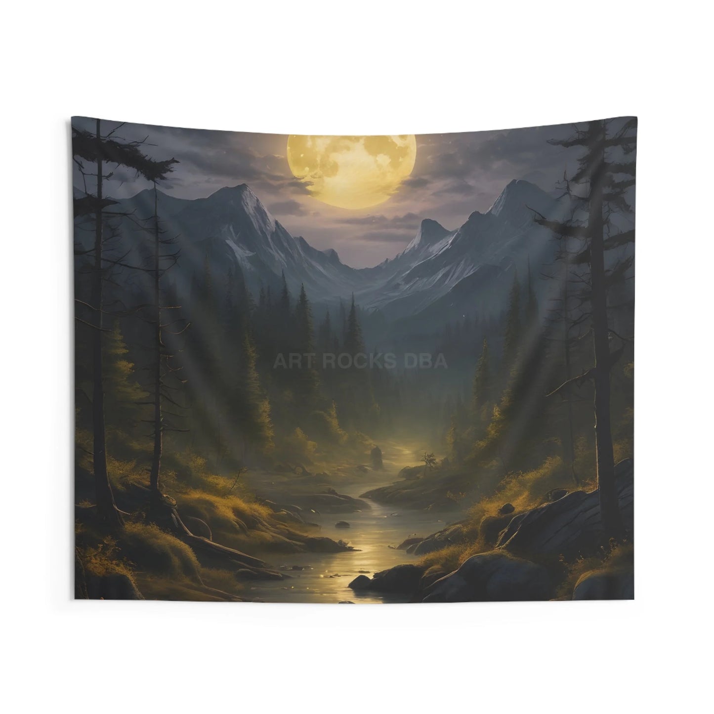 Serene Mountain Moonlight Tapestry | Bohemian Wall Hanging | Home Decor | Nature and Landscape Art | Gift for Nature