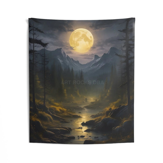 Serene Mountain Moonlight Tapestry | Bohemian Wall Hanging | Home Decor | Nature and Landscape Art | Gift for Nature