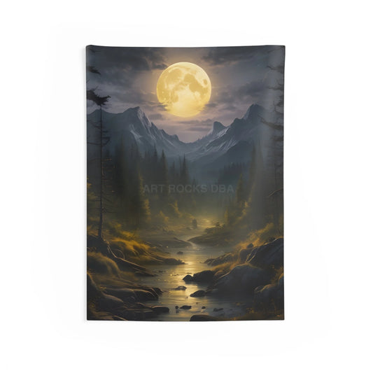 Serene Mountain Moonlight Tapestry | Bohemian Wall Hanging | Home Decor | Nature and Landscape Art | Gift for Nature