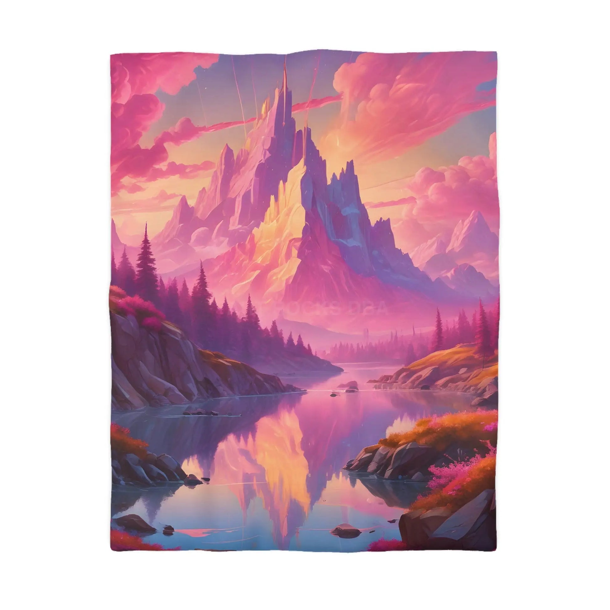 Serene Pink Fantasy Mountain Landscape Microfiber Duvet Cover Bohemian Bedspread Art Decor Cozy Bedroom Gift for Nature