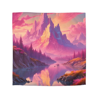 Serene Pink Fantasy Mountain Landscape Microfiber Duvet Cover Bohemian Bedspread Art Decor Cozy Bedroom Gift for Nature