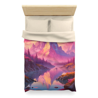 Serene Pink Fantasy Mountain Landscape Microfiber Duvet Cover Bohemian Bedspread Art Decor Cozy Bedroom Gift for Nature