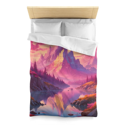Serene Pink Fantasy Mountain Landscape Microfiber Duvet Cover Bohemian Bedspread Art Decor Cozy Bedroom Gift for Nature