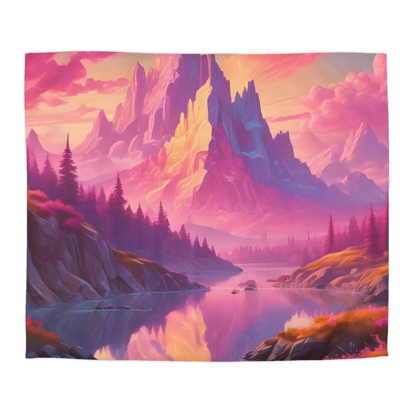 Serene Pink Fantasy Mountain Landscape Microfiber Duvet Cover Bohemian Bedspread Art Decor Cozy Bedroom Gift for Nature