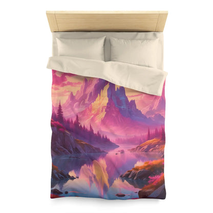 Serene Pink Fantasy Mountain Landscape Microfiber Duvet Cover Bohemian Bedspread Art Decor Cozy Bedroom Gift for Nature