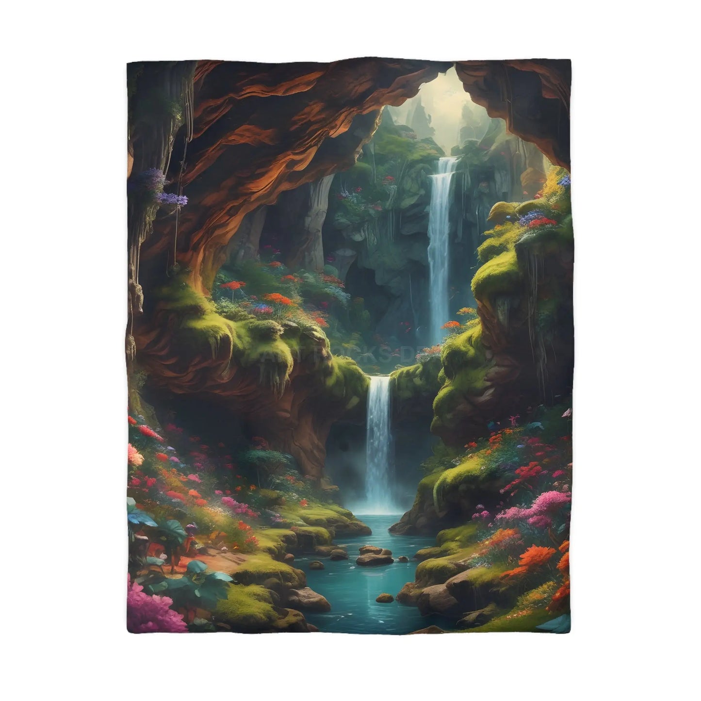 Serene Secret Underground World Microfiber Duvet Cover - Enchanted Waterfall Design - Twin / White - Home Decor