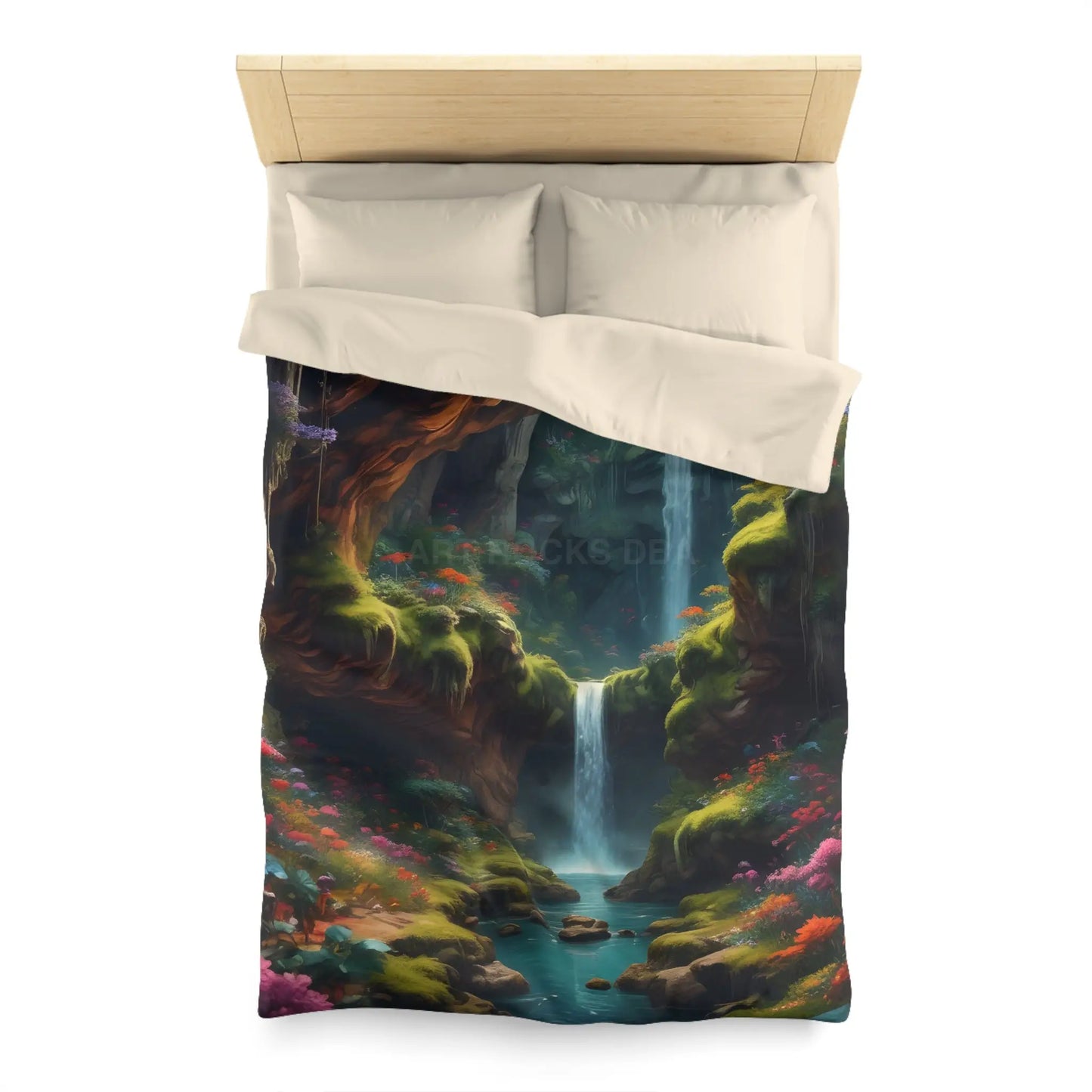 Serene Secret Underground World Microfiber Duvet Cover - Enchanted Waterfall Design - Twin / Cream - Home Decor