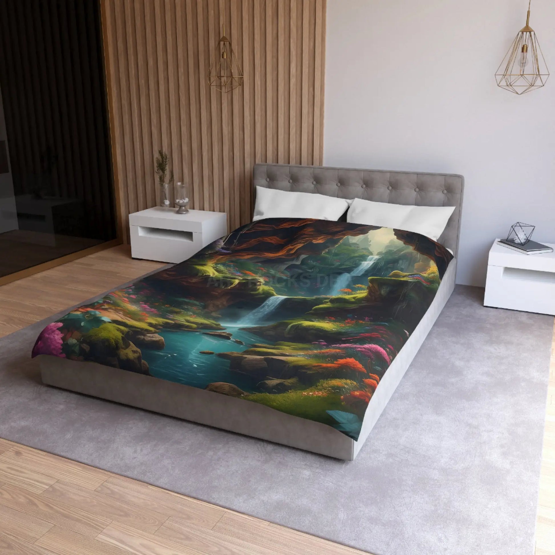 Serene Secret Underground World Microfiber Duvet Cover - Enchanted Waterfall Design - Home Decor
