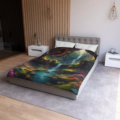 Serene Secret Underground World Microfiber Duvet Cover - Enchanted Waterfall Design - Home Decor