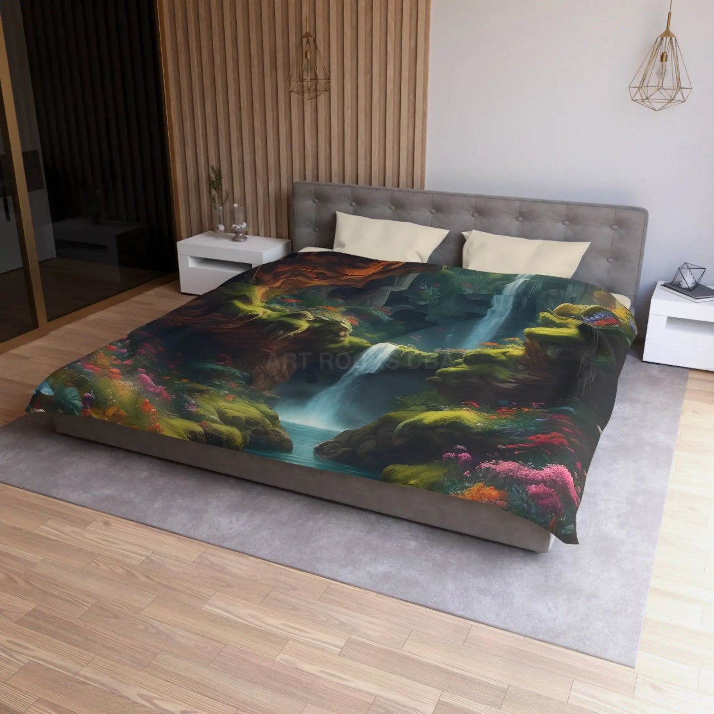 Serene Secret Underground World Microfiber Duvet Cover - Enchanted Waterfall Design - Home Decor