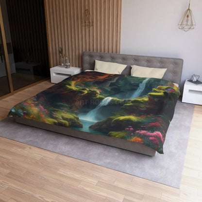 Serene Secret Underground World Microfiber Duvet Cover - Enchanted Waterfall Design - Home Decor