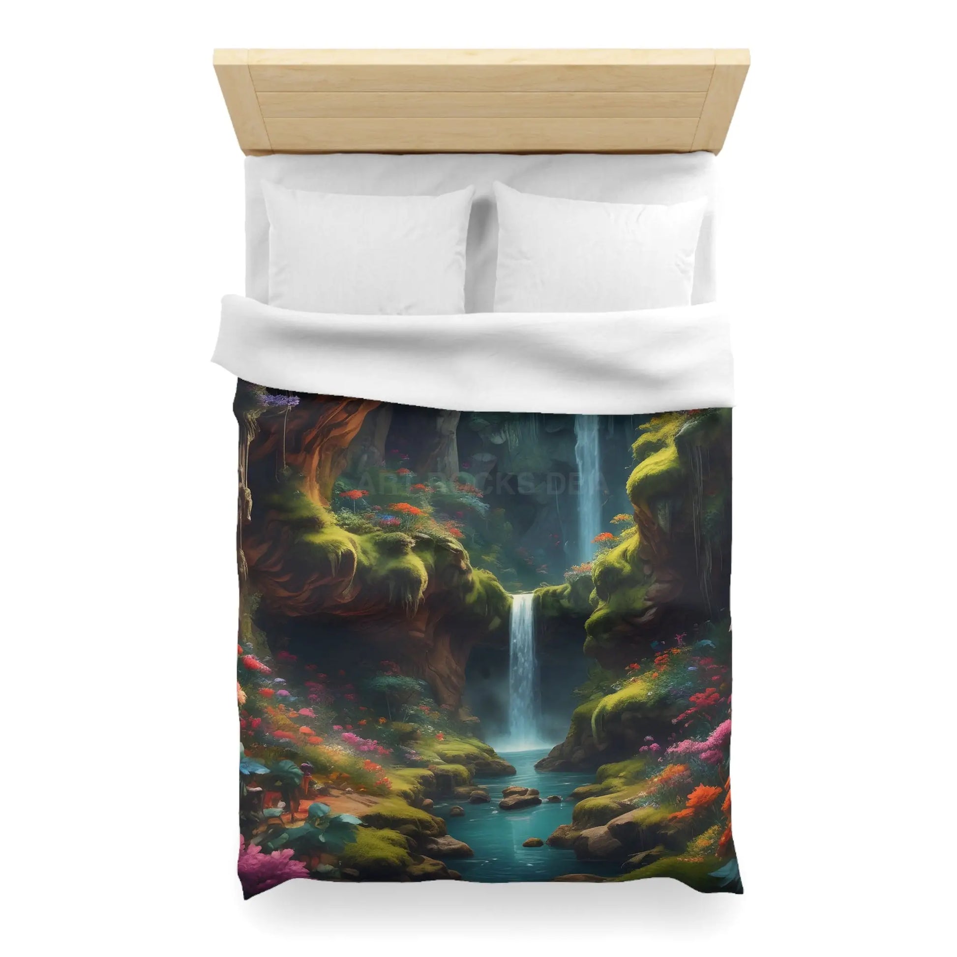 Serene Secret Underground World Microfiber Duvet Cover - Enchanted Waterfall Design - Home Decor
