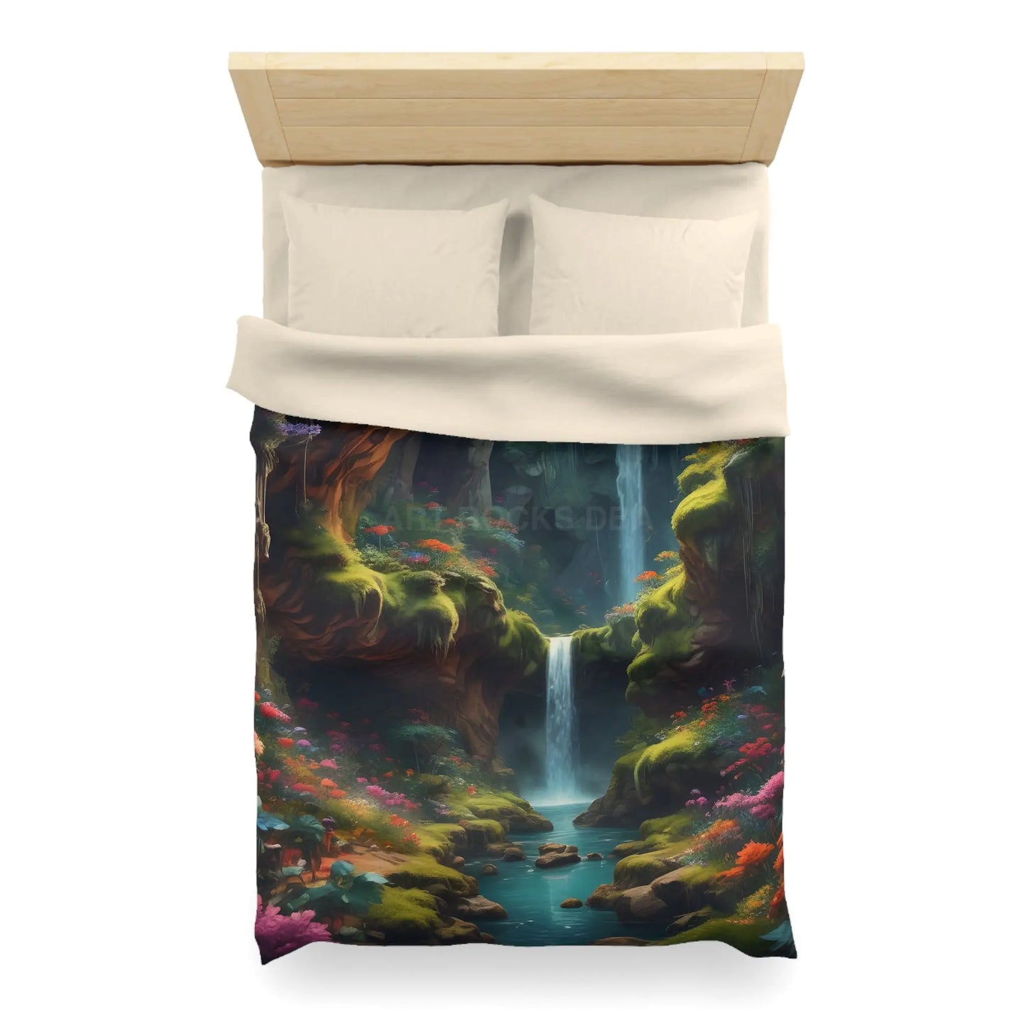 Serene Secret Underground World Microfiber Duvet Cover - Enchanted Waterfall Design - Home Decor
