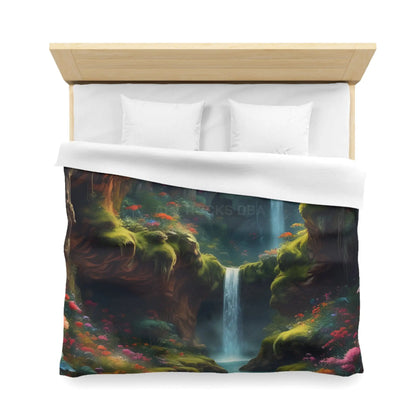 Serene Secret Underground World Microfiber Duvet Cover - Enchanted Waterfall Design - Home Decor