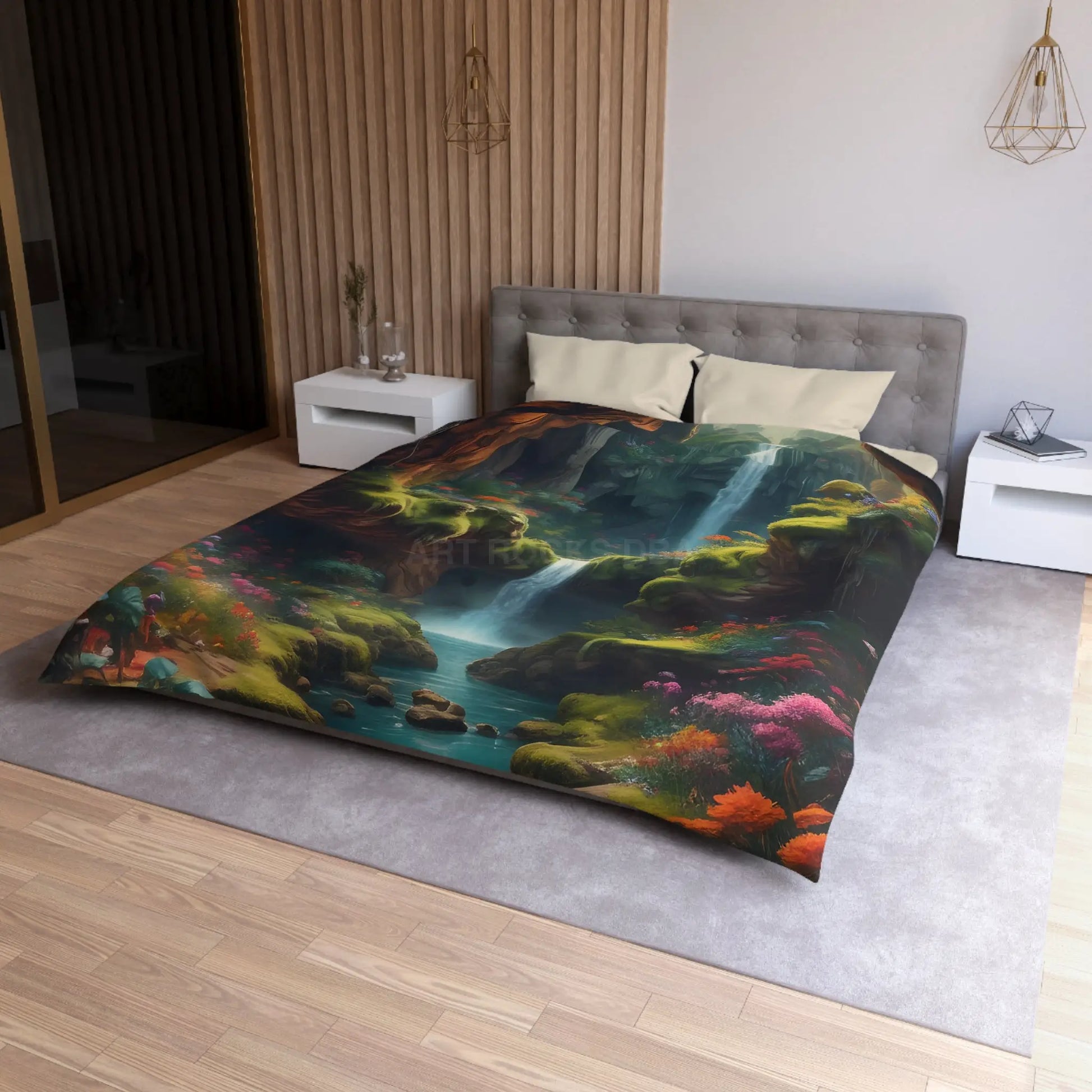 Serene Secret Underground World Microfiber Duvet Cover - Enchanted Waterfall Design - Home Decor