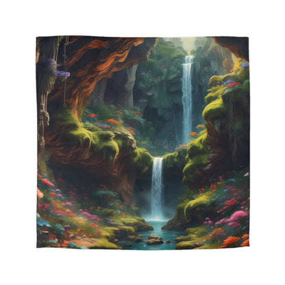 Serene Secret Underground World Microfiber Duvet Cover - Enchanted Waterfall Design - Queen / White - Home Decor