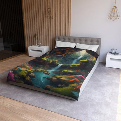 Serene Secret Underground World Microfiber Duvet Cover - Enchanted Waterfall Design - Home Decor