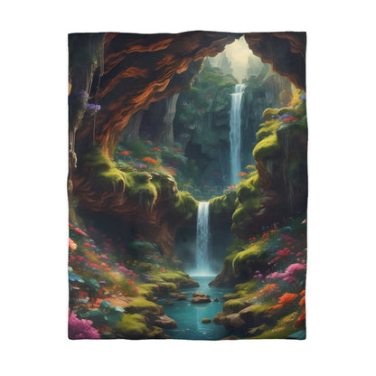 Serene Secret Underground World Microfiber Duvet Cover - Enchanted Waterfall Design - Home Decor