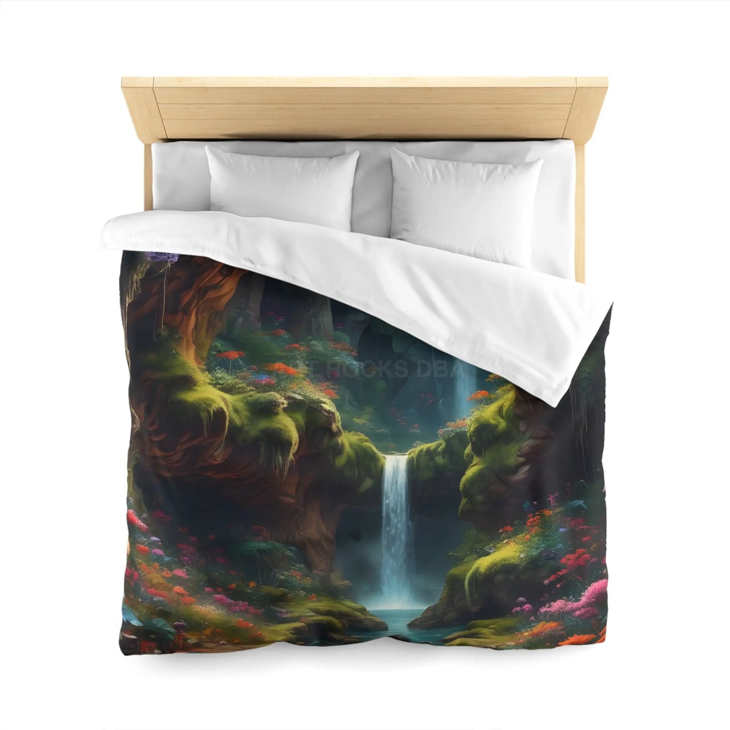 Serene Secret Underground World Microfiber Duvet Cover - Enchanted Waterfall Design - Home Decor
