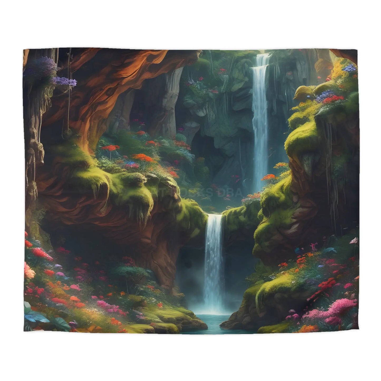 Serene Secret Underground World Microfiber Duvet Cover - Enchanted Waterfall Design - King / White - Home Decor
