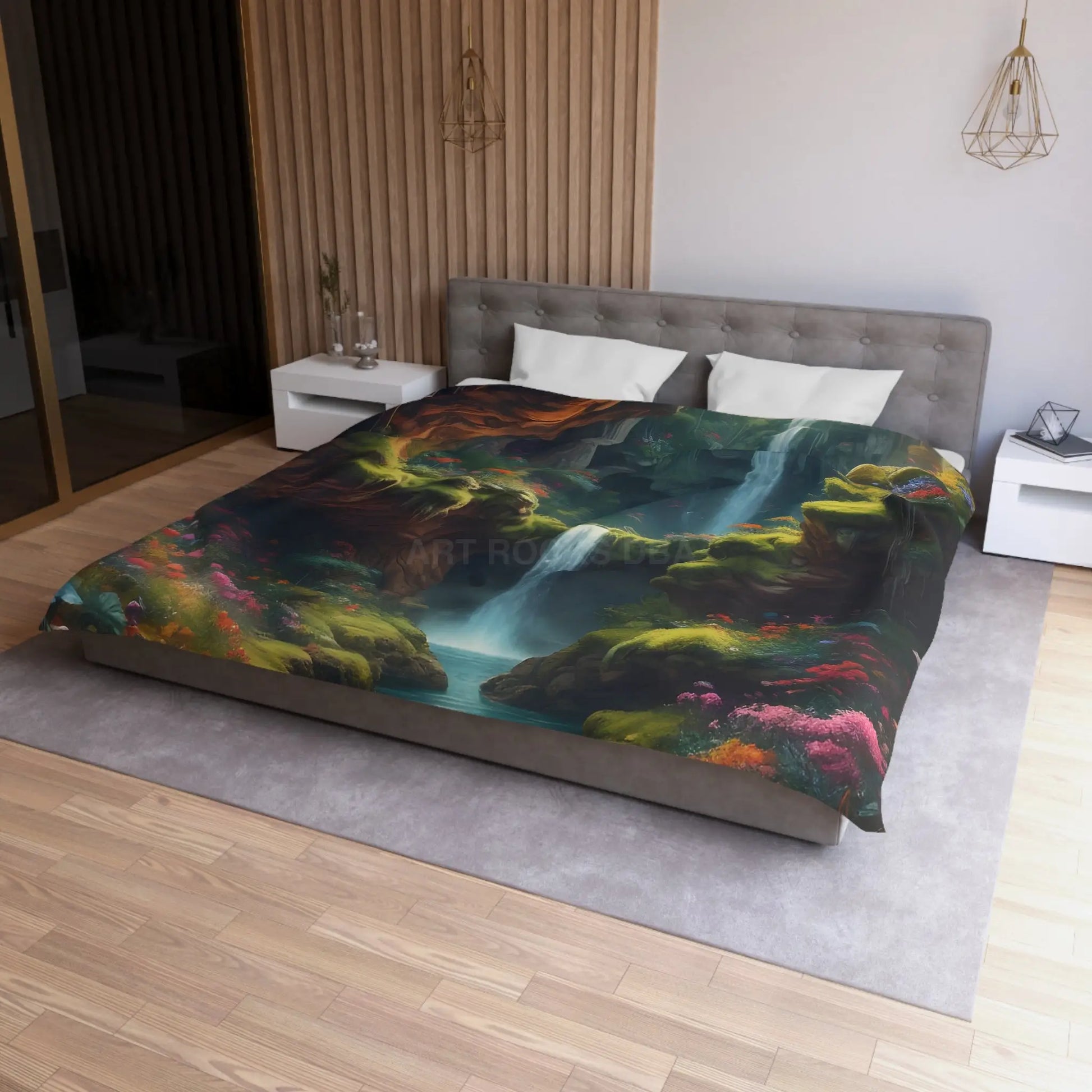 Serene Secret Underground World Microfiber Duvet Cover - Enchanted Waterfall Design - Home Decor