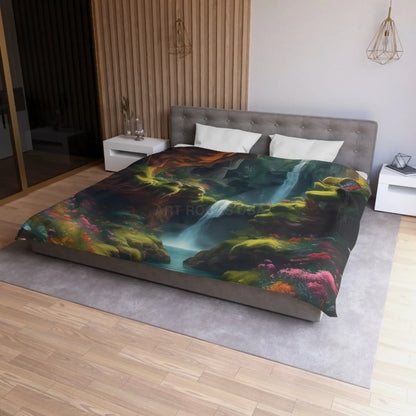 Serene Secret Underground World Microfiber Duvet Cover - Enchanted Waterfall Design - Home Decor