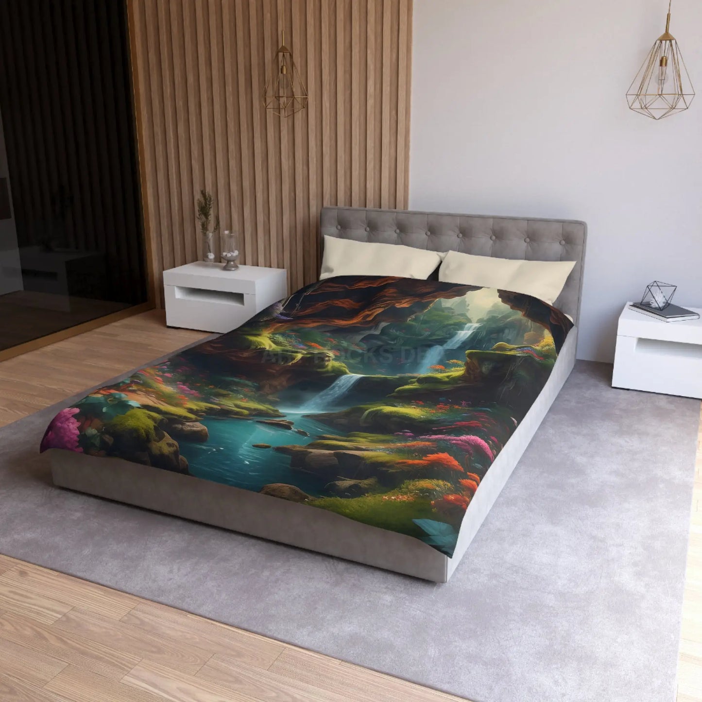 Serene Secret Underground World Microfiber Duvet Cover - Enchanted Waterfall Design - Home Decor