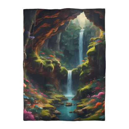 Serene Secret Underground World Microfiber Duvet Cover - Enchanted Waterfall Design - Twin XL / White - Home Decor