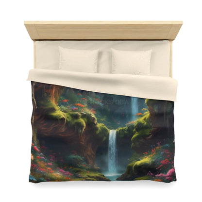 Serene Secret Underground World Microfiber Duvet Cover - Enchanted Waterfall Design - Home Decor