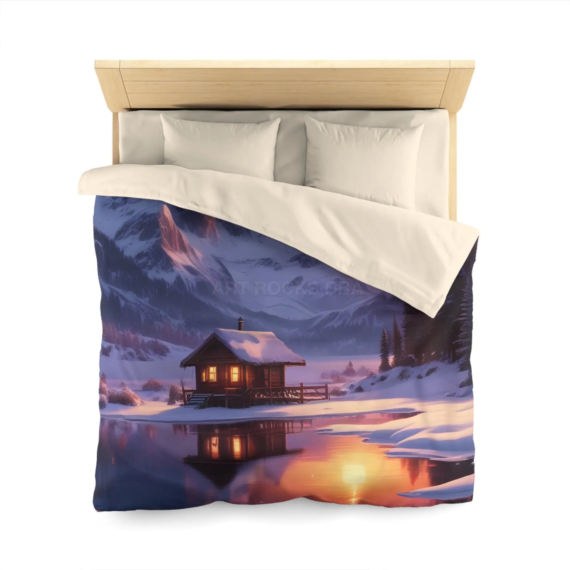 Serene Snowy Mountain Cabin Duvet Cover Cozy Bedroom Decor Winter Landscape Bedding Relaxing Home Textile Nature