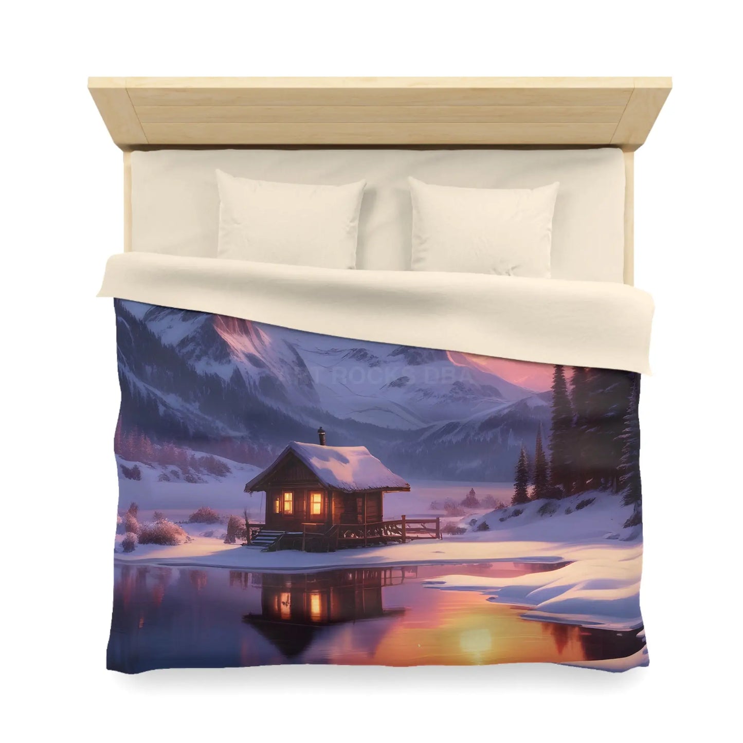 Serene Snowy Mountain Cabin Duvet Cover Cozy Bedroom Decor Winter Landscape Bedding Relaxing Home Textile Nature