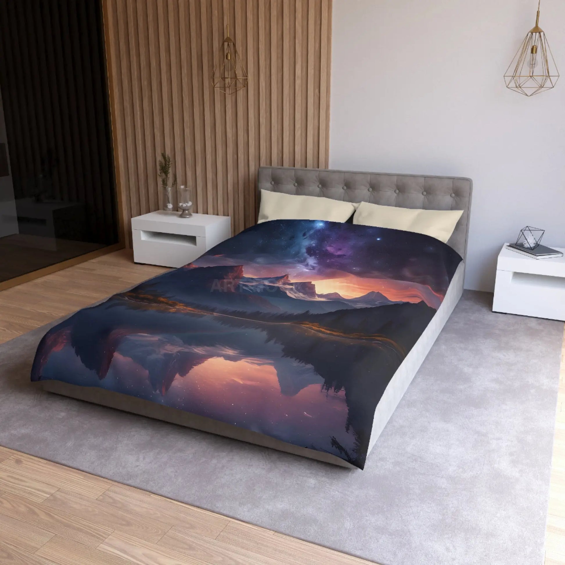 Serene Starry Mountain Microfiber Duvet Cover Cozy Bedding Bedroom Decor Nature-Inspired Gift Boho Bedroom - Home Decor