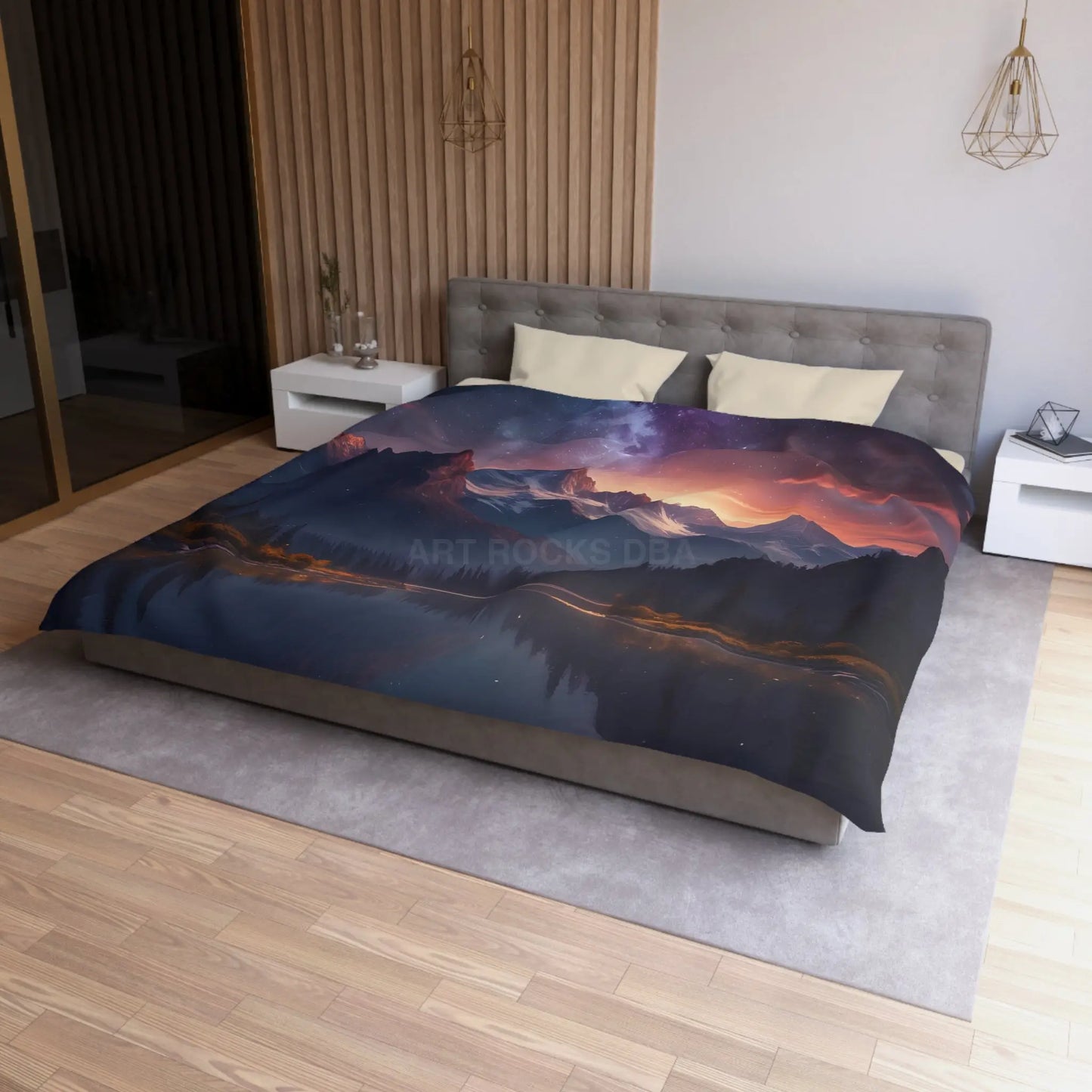 Serene Starry Mountain Microfiber Duvet Cover Cozy Bedding Bedroom Decor Nature-Inspired Gift Boho Bedroom - King