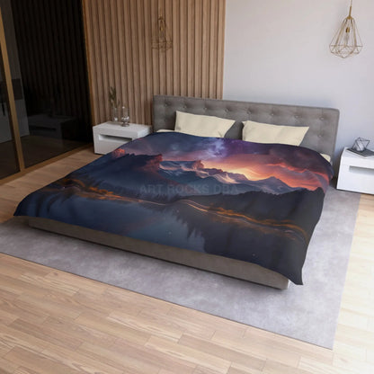 Serene Starry Mountain Microfiber Duvet Cover Cozy Bedding Bedroom Decor Nature-Inspired Gift Boho Bedroom - King