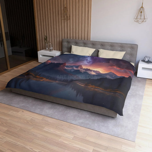 Serene Starry Mountain Microfiber Duvet Cover Cozy Bedding Bedroom Decor Nature-Inspired Gift Boho Bedroom - King