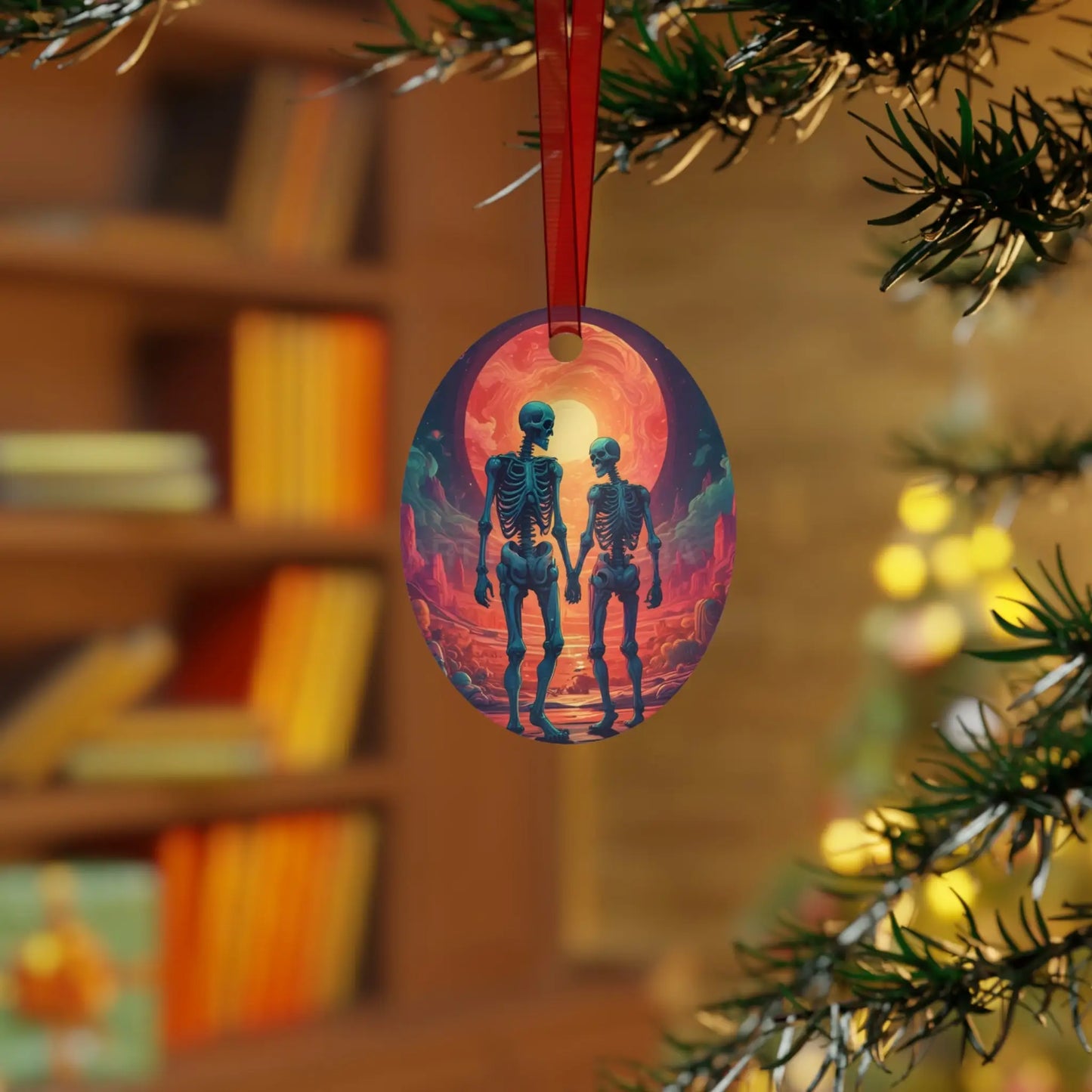 Skeleton Couple Metal Ornament — Romantic Gothic Holiday Decoration - Home Decor