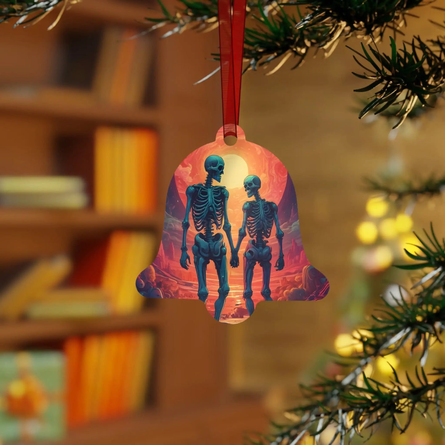 Skeleton Couple Metal Ornament — Romantic Gothic Holiday Decoration - Home Decor