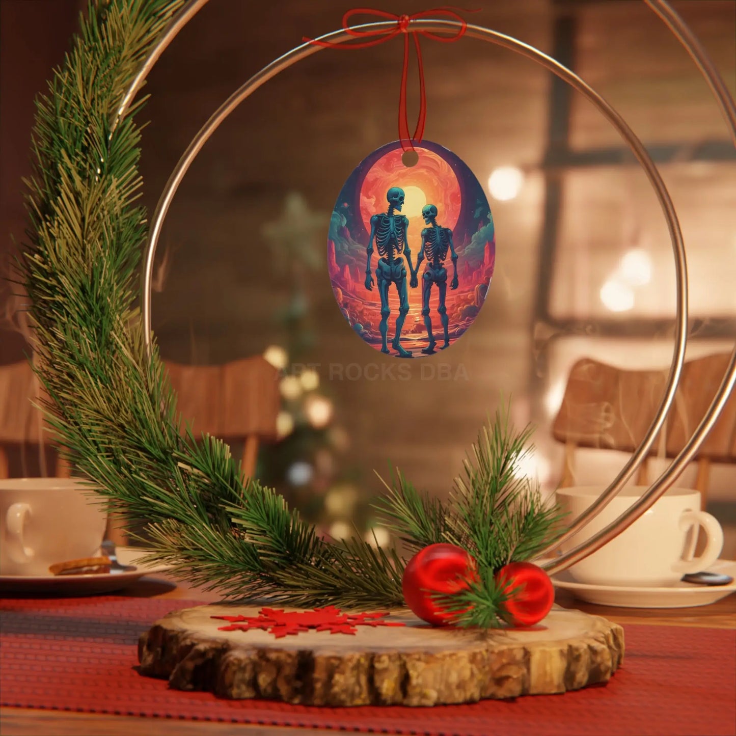 Skeleton Couple Metal Ornament — Romantic Gothic Holiday Decoration - Home Decor