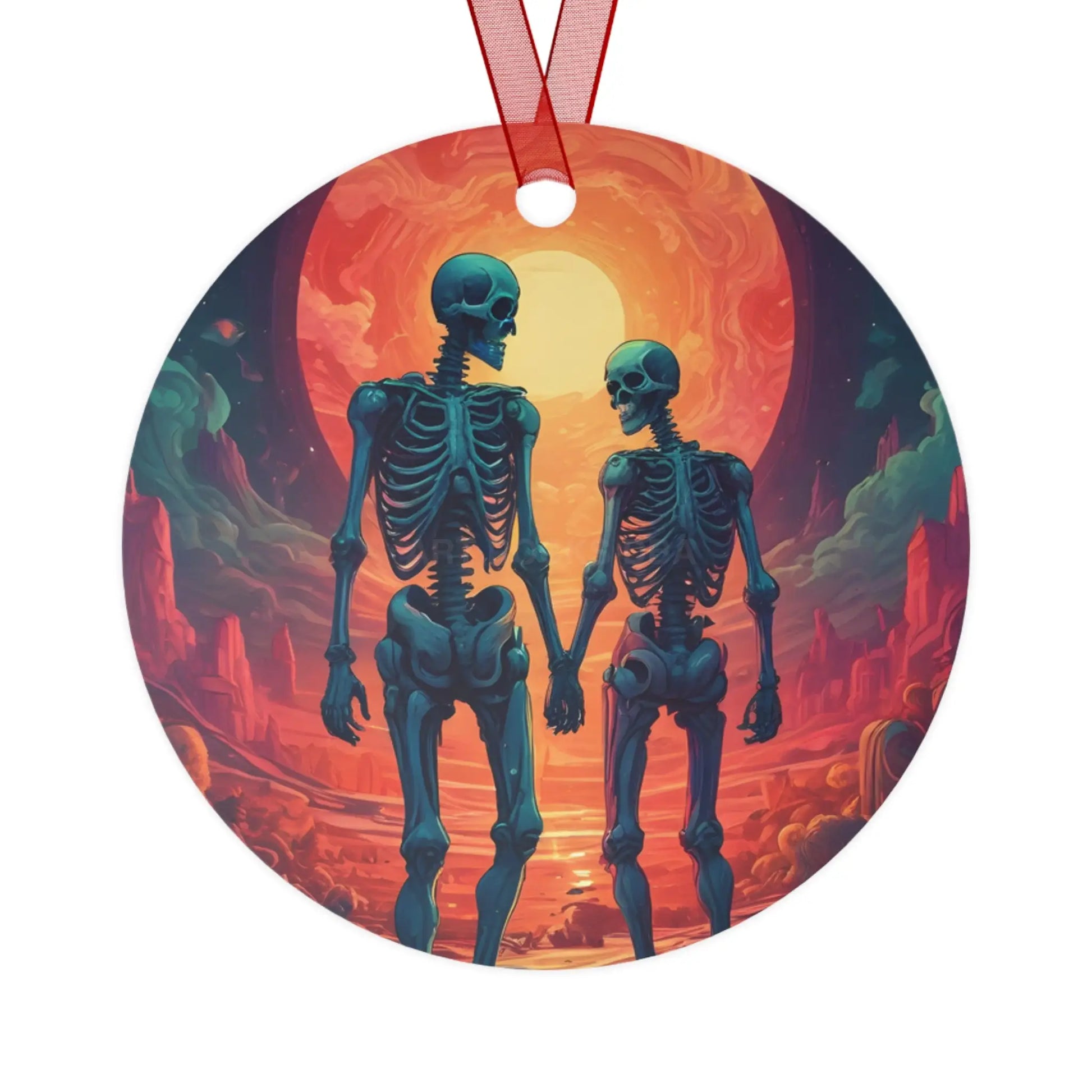 Skeleton Couple Metal Ornament — Romantic Gothic Holiday Decoration - Home Decor