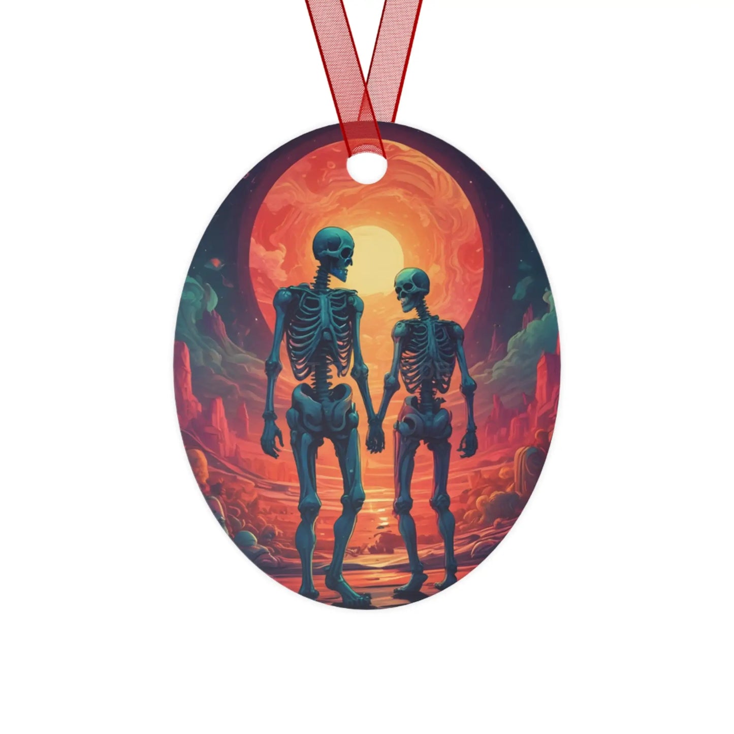 Skeleton Couple Metal Ornament — Romantic Gothic Holiday Decoration - Oval / One Size - Home Decor