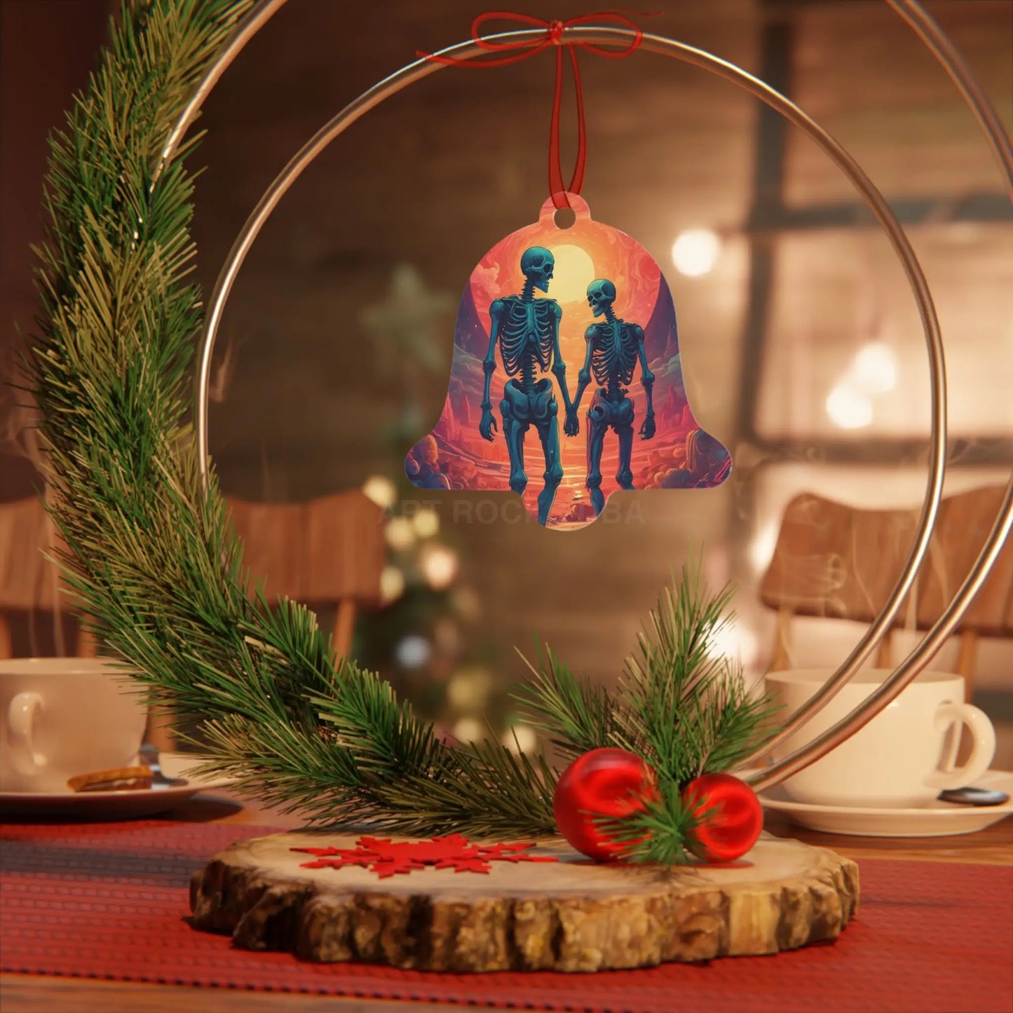 Skeleton Couple Metal Ornament — Romantic Gothic Holiday Decoration - Home Decor