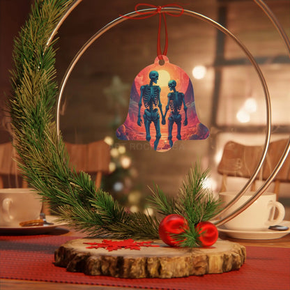 Skeleton Couple Metal Ornament — Romantic Gothic Holiday Decoration - Home Decor