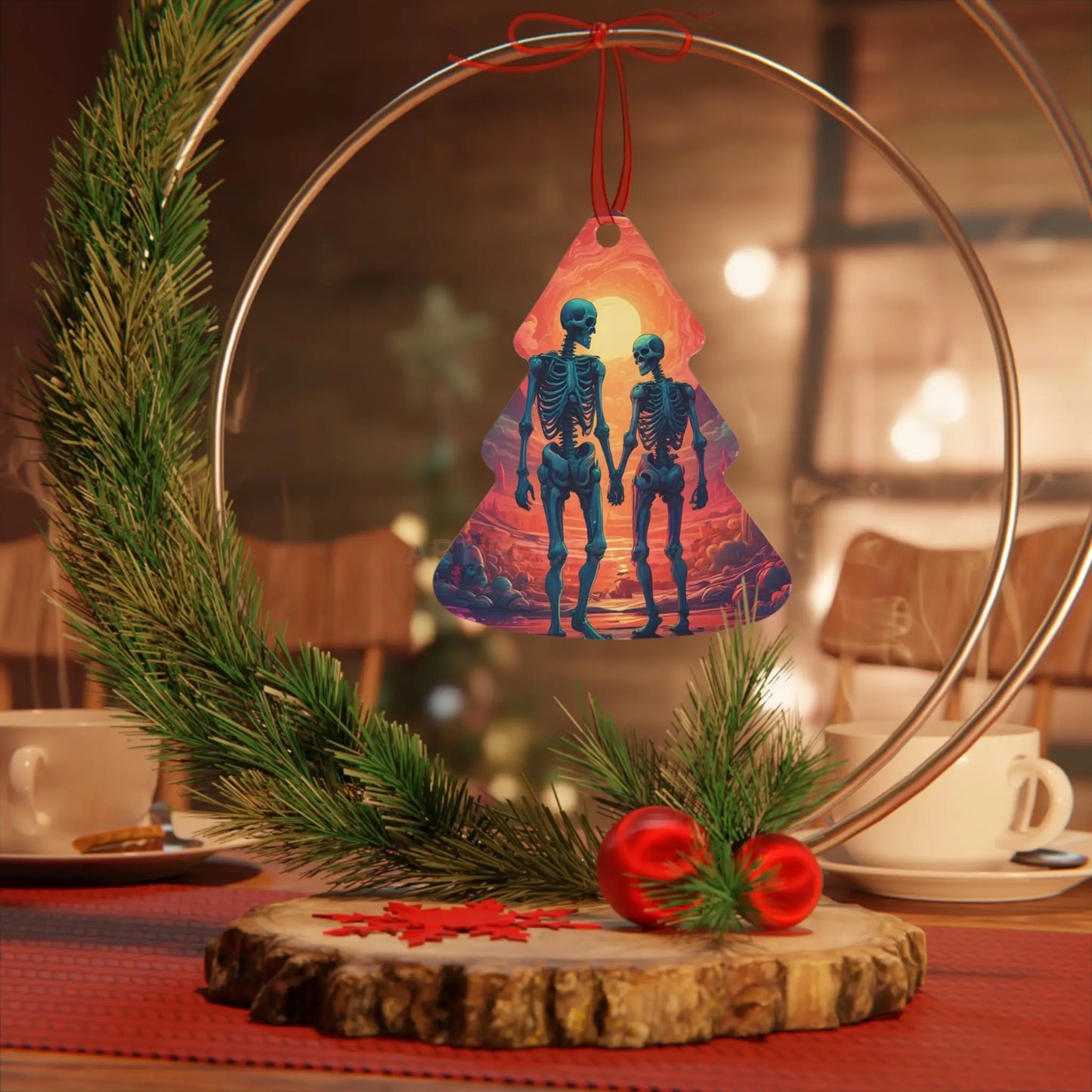 Skeleton Couple Metal Ornament — Romantic Gothic Holiday Decoration - Home Decor