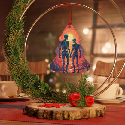 Skeleton Couple Metal Ornament — Romantic Gothic Holiday Decoration - Home Decor