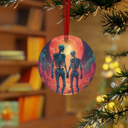 Skeleton Couple Metal Ornament — Romantic Gothic Holiday Decoration - Round / One Size - Home Decor